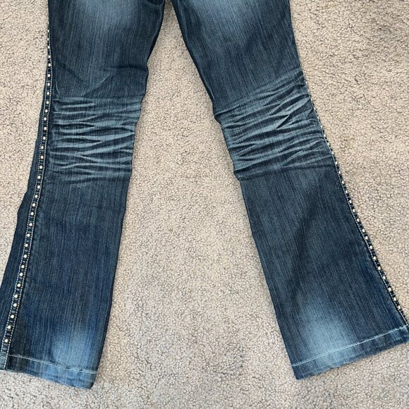 YAL YOUTH AGAINST LABELS Low Rise Studded Flare Blue Jeans Sequined Pocket 27X30 - Picture 8 of 16